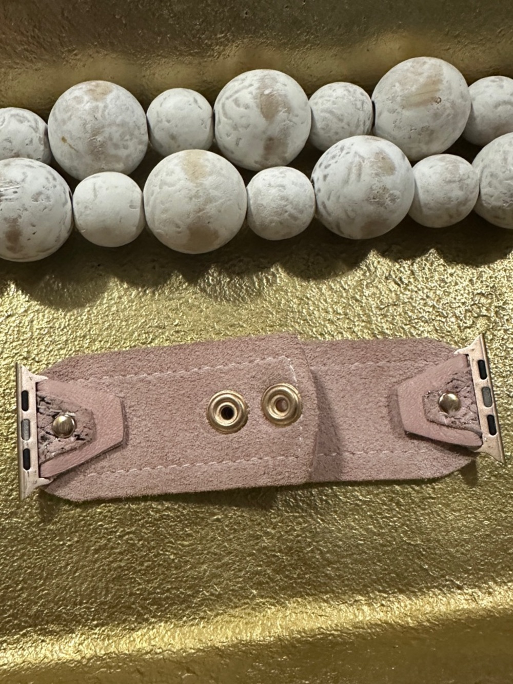 Blush Pink Snakeskin Apple Watch Connector with Gold Snap large adapter - Picture 3 of 4